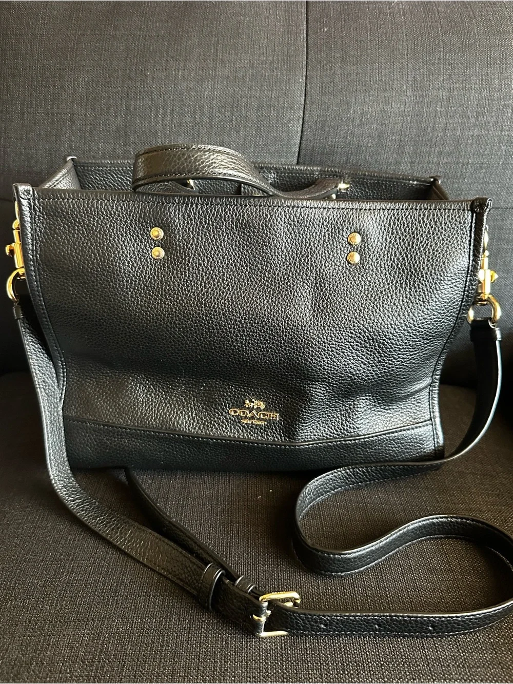 Coach Black Pebbled Leather Carryall Bag with Gold Hardware - Picture 1 of 7